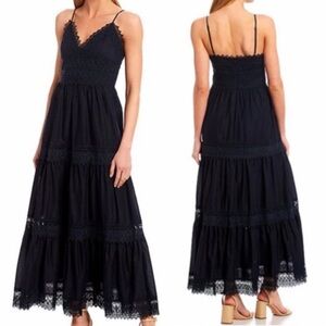 Women *Antonio Melani" Cotton spaghetti strap, eyelet long dress. sz 2 NAVY BLUE